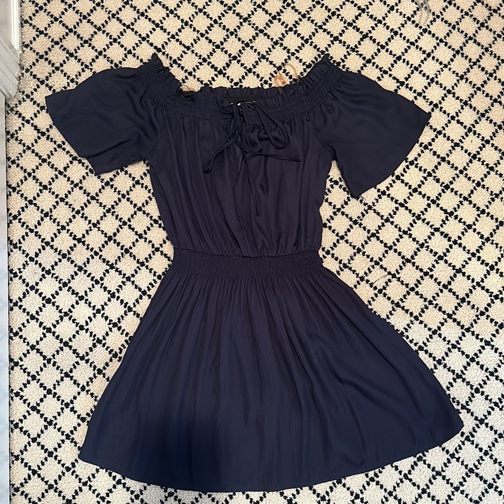 Off the shoulder navy mini sundress